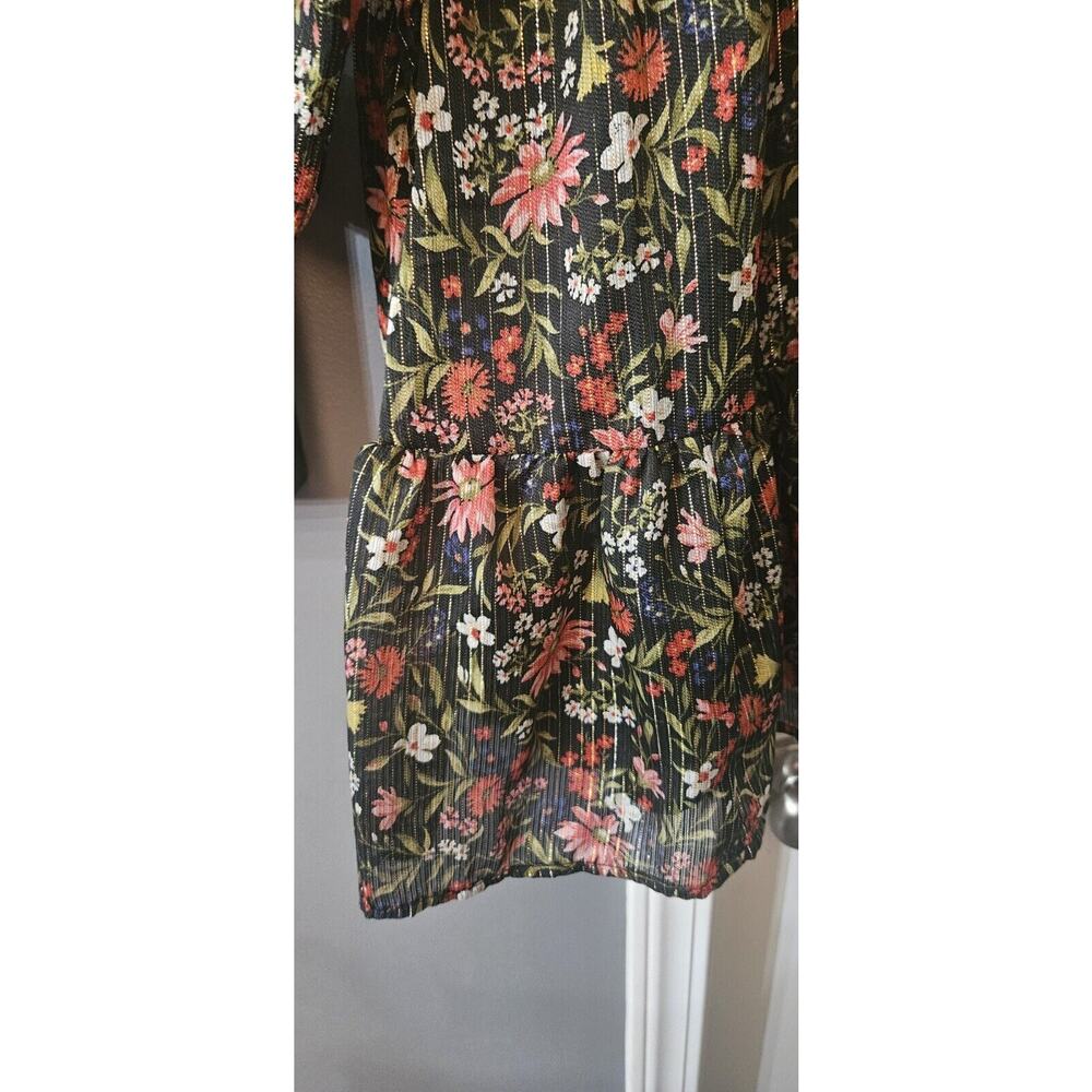 Old Navy Womens M Dark Floral Gold Metallic Midi Dress Smocked Waist Fairy Goth - Picture 10 of 11
